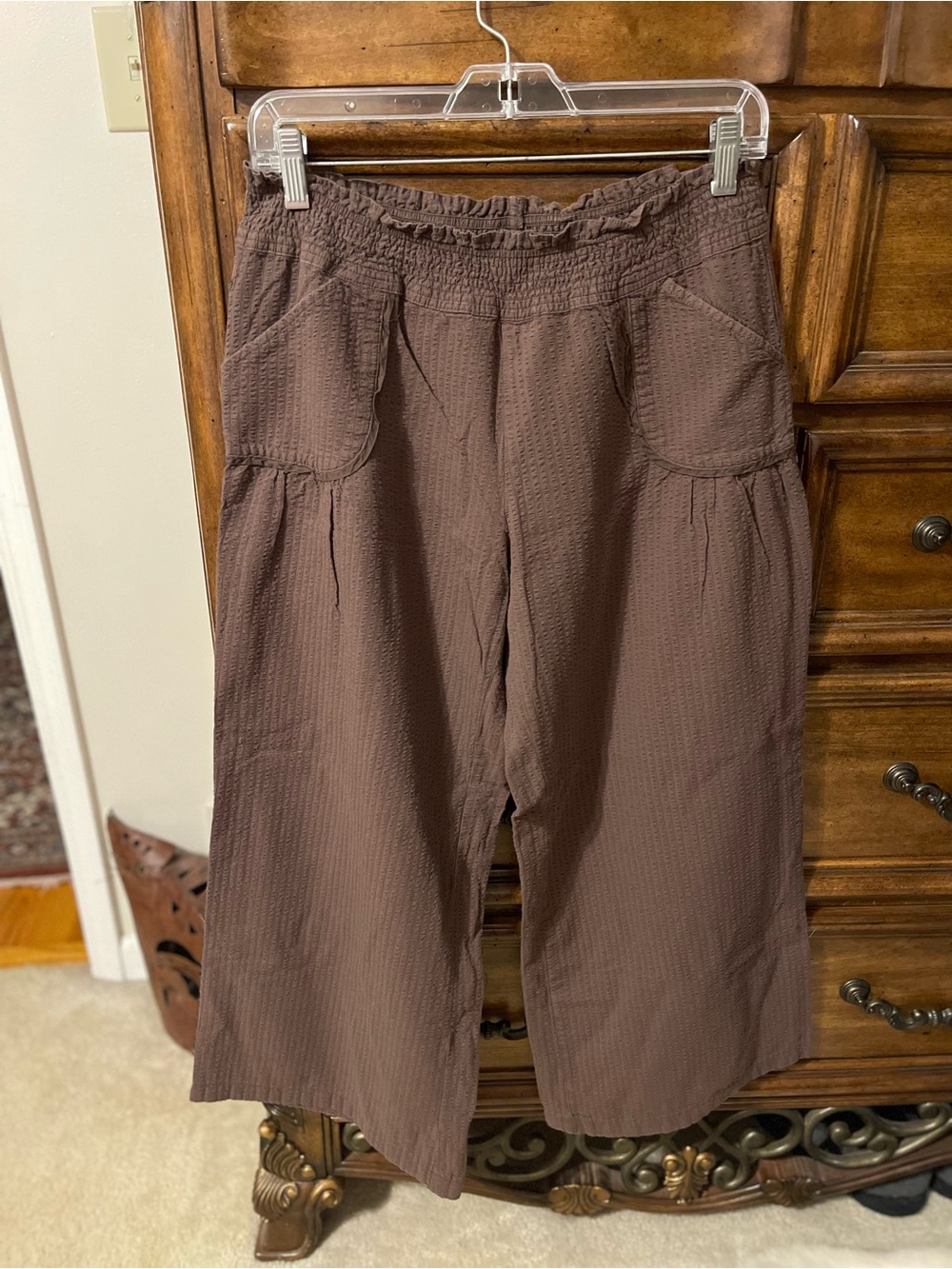 Anthropologie Lilka Brown Seersucker Wide Leg Pants M